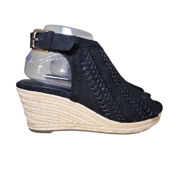 Liz Claiborne Sandals Womens 8 M Hardie Wedge Heels Espadrille Black Cut Out - Picture 6 of 8